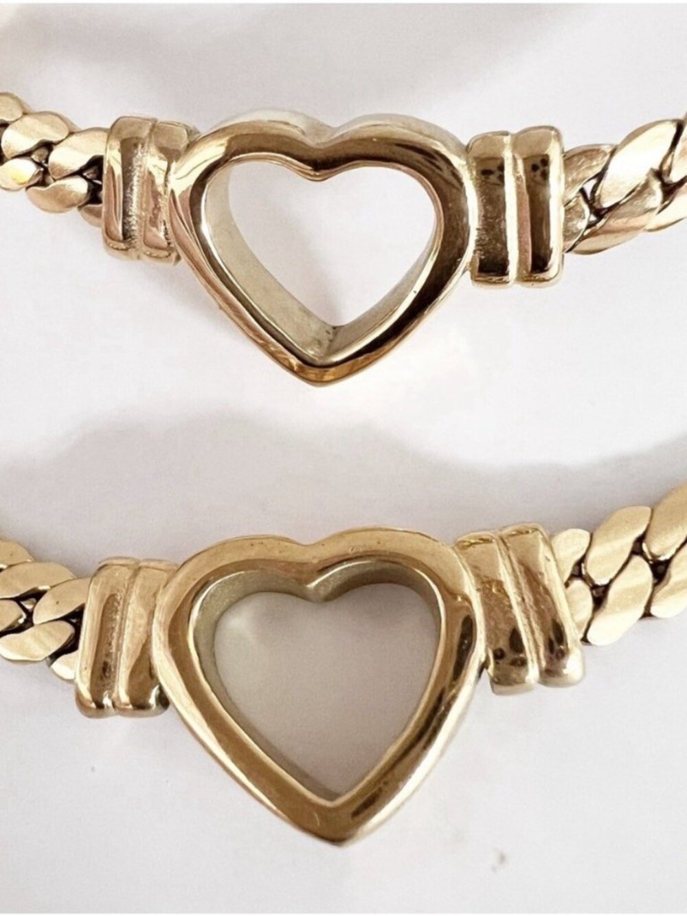 Gold Titanium & Stainless Steel Heart Snake Chunky Necklace Set Womens Jewelry - Picture 4 of 7